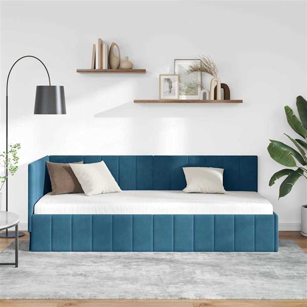 Grote foto vidaxl hoekbedframe met hoofdeinde blauw 80 x 200 cm fluweel antiek en kunst stoelen en banken