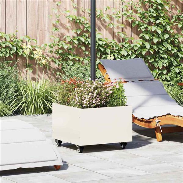Grote foto vidaxl parasolbasis met plantenbak wit 45 x 45 x 45 cm staal tuin en terras overige tuin en terras