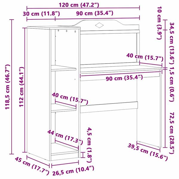 Grote foto vidaxl schoolbord bureau wit en grijs 120 x 45 x 118.5 cm bewerkt hout huis en inrichting stoelen