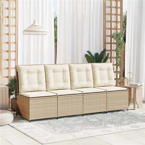 Grote foto vidaxl tuinbank met kussen beige poly riet tuin en terras tuinmeubelen
