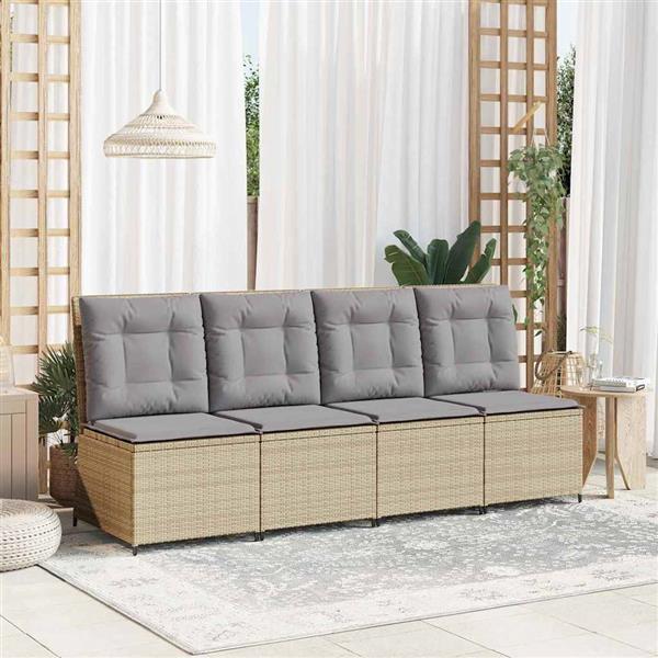 Grote foto vidaxl tuinbank met kussen beige poly riet tuin en terras tuinmeubelen