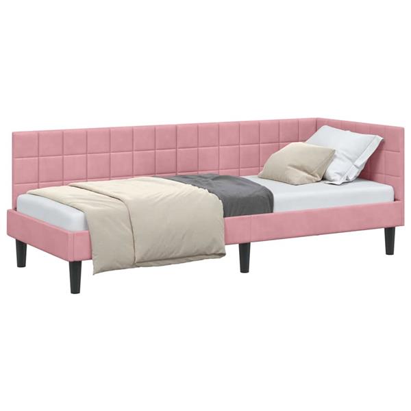 Grote foto vidaxl hoekbedframe met hoofdeinde roze 80 x 200 cm fluweel antiek en kunst stoelen en banken