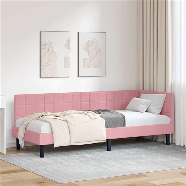 Grote foto vidaxl hoekbedframe met hoofdeinde roze 80 x 200 cm fluweel antiek en kunst stoelen en banken