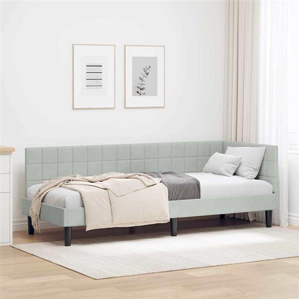 Grote foto vidaxl hoekbedframe met hoofdeinde lichtgrijs 80 x 200 cm fluweel antiek en kunst stoelen en banken
