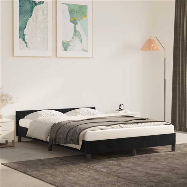 Grote foto vidaxl bedframe zonder matras 140x200 cm fluweel zwart antiek en kunst stoelen en banken