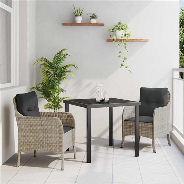 Grote foto vidaxl tuin eetset met kussen 3 pcs lichtgrijs poly riet tuin en terras tuinmeubelen