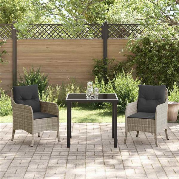 Grote foto vidaxl tuin eetset met kussen 3 pcs lichtgrijs poly riet tuin en terras tuinmeubelen