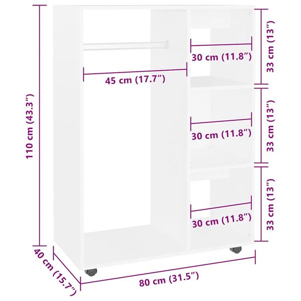 Grote foto vidaxl kledingkast 80x40x110 cm bewerkt hout wit huis en inrichting overige