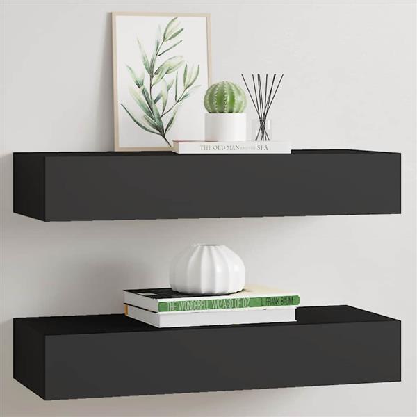 Grote foto vidaxl wandschappen 2 st met lade 60x23 5x10 cm mdf zwart huis en inrichting woningdecoratie