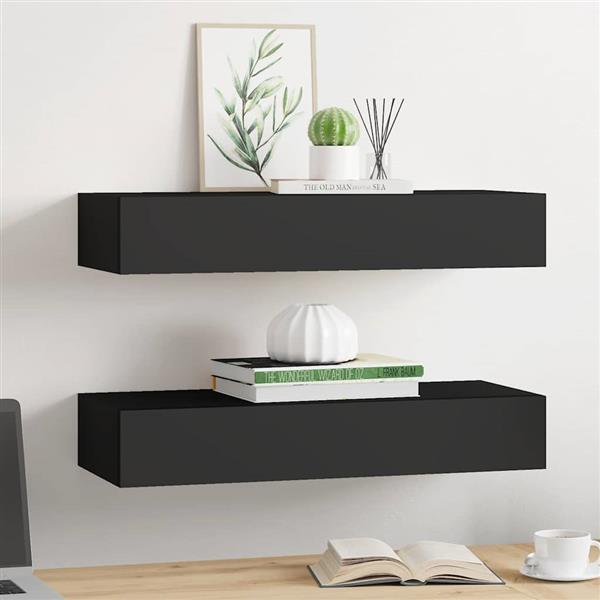 Grote foto vidaxl wandschappen 2 st met lade 60x23 5x10 cm mdf zwart huis en inrichting woningdecoratie