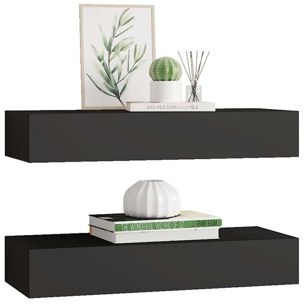 Grote foto vidaxl wandschappen 2 st met lade 60x23 5x10 cm mdf zwart huis en inrichting woningdecoratie