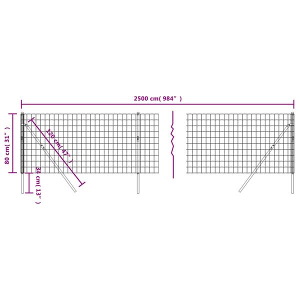 Grote foto vidaxl draadgaashek 0 8x25 m gegalvaniseerd staal antracietkleur tuin en terras hekken en schuttingen