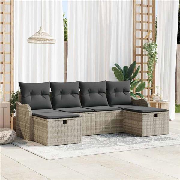 Grote foto vidaxl tuin sofa set met kussen met opslag 6 pcs lichtgrijs poly riet tuin en terras tuinmeubelen