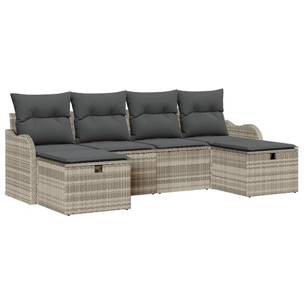 Grote foto vidaxl tuin sofa set met kussen met opslag 6 pcs lichtgrijs poly riet tuin en terras tuinmeubelen