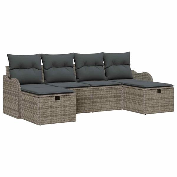 Grote foto vidaxl tuin sofa set met kussen met opslag 6 pcs grijs poly riet tuin en terras tuinmeubelen