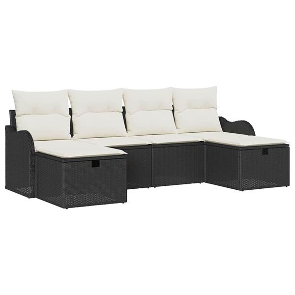 Grote foto vidaxl tuin sofa set met kussen met opslag 6 pcs zwart poly riet tuin en terras tuinmeubelen