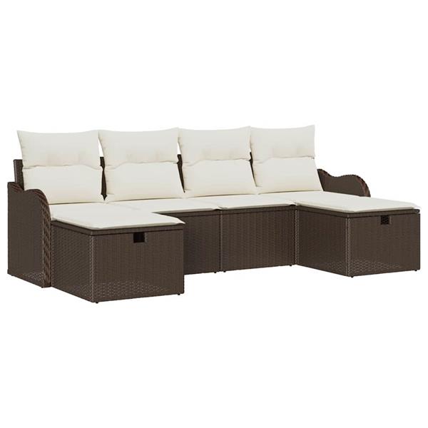 Grote foto vidaxl tuin sofa set met kussen met opslag 6 pcs bruin poly riet tuin en terras tuinmeubelen
