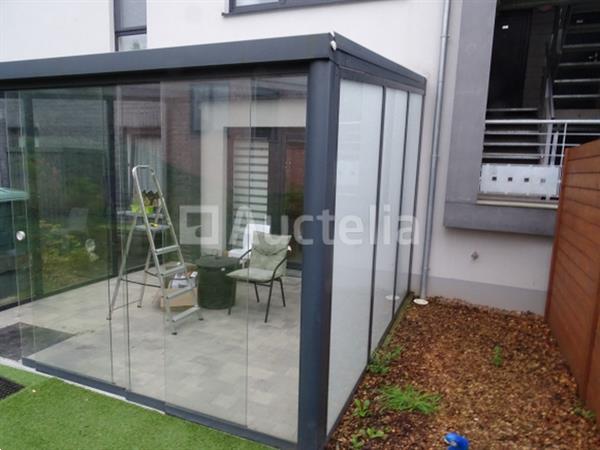 Grote foto antracietgrijze aluminium veranda in gelaagde beglazing 4 m x 3 75 m gedemonteerd op schragen doe het zelf en verbouw ijzerwaren en bevestigingsmiddelen