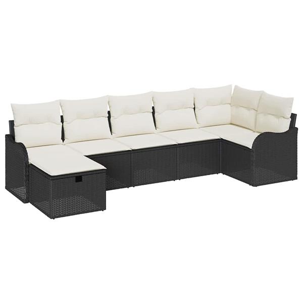 Grote foto vidaxl tuin sofa set met kussen met opslag 7 pcs zwart poly riet tuin en terras tuinmeubelen