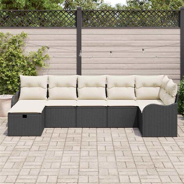 Grote foto vidaxl tuin sofa set met kussen met opslag 7 pcs zwart poly riet tuin en terras tuinmeubelen