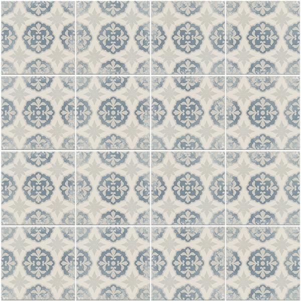 Grote foto keramische portugese vloertegels 20x20 grijs met blauw bloemetjes patroon 1m doe het zelf en verbouw tegels
