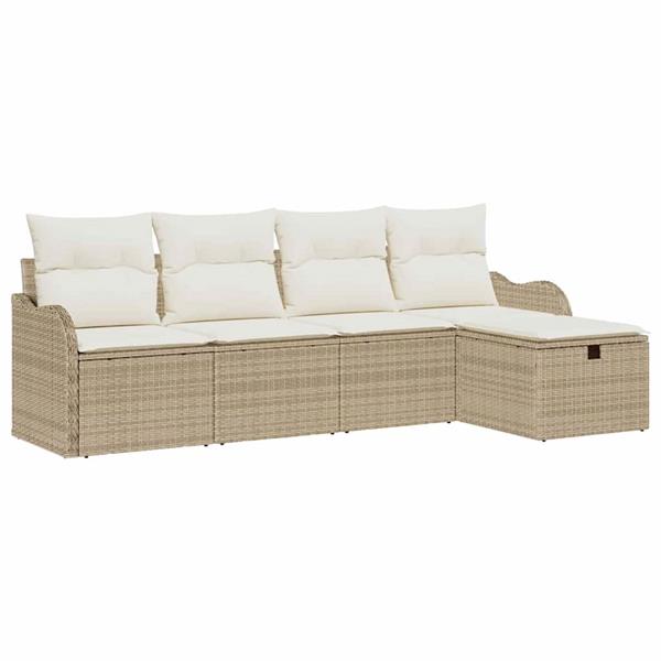 Grote foto vidaxl tuin sofa set met kussen met opslag 5 pcs beige poly riet tuin en terras tuinmeubelen