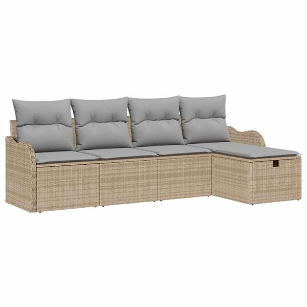 Grote foto vidaxl tuin sofa set met kussen met opslag 5 pcs beige poly riet tuin en terras tuinmeubelen