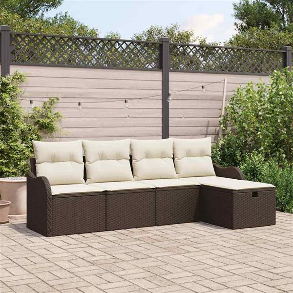 Grote foto vidaxl tuin sofa set met kussen met opslag 5 pcs bruin poly riet tuin en terras tuinmeubelen