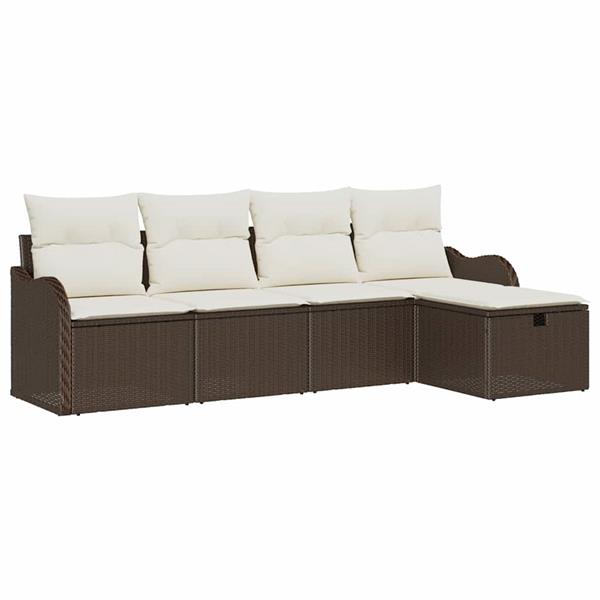 Grote foto vidaxl tuin sofa set met kussen met opslag 5 pcs bruin poly riet tuin en terras tuinmeubelen