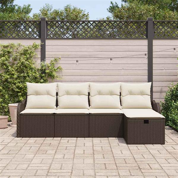 Grote foto vidaxl tuin sofa set met kussen met opslag 5 pcs bruin poly riet tuin en terras tuinmeubelen