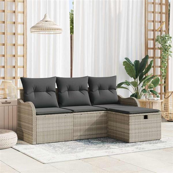 Grote foto vidaxl tuin sofa set met kussen met opslag 4 pcs lichtgrijs poly riet tuin en terras tuinmeubelen
