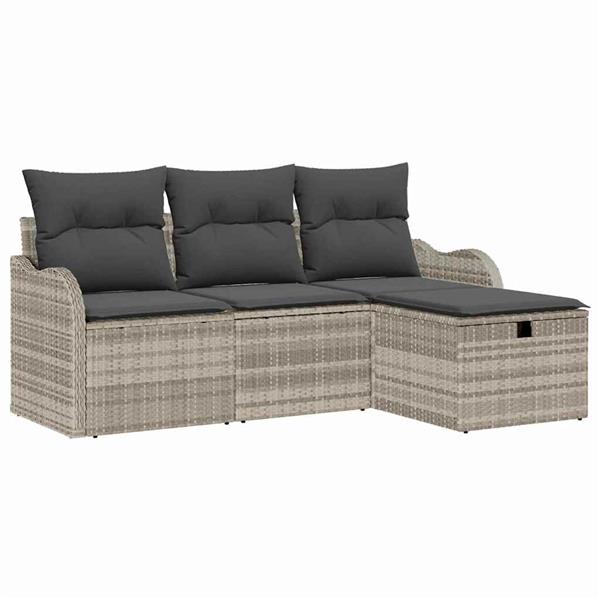 Grote foto vidaxl tuin sofa set met kussen met opslag 4 pcs lichtgrijs poly riet tuin en terras tuinmeubelen