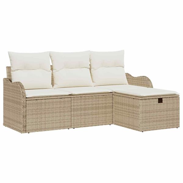Grote foto vidaxl tuin sofa set met kussen met opslag 4 pcs beige poly riet tuin en terras tuinmeubelen