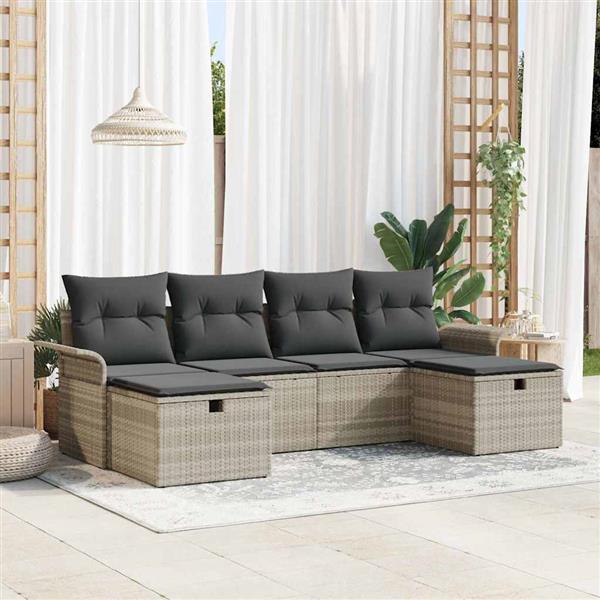 Grote foto vidaxl tuin sofa set met kussen met opslag 6 pcs lichtgrijs poly riet tuin en terras tuinmeubelen