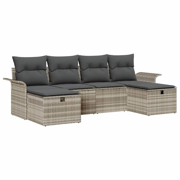 Grote foto vidaxl tuin sofa set met kussen met opslag 6 pcs lichtgrijs poly riet tuin en terras tuinmeubelen
