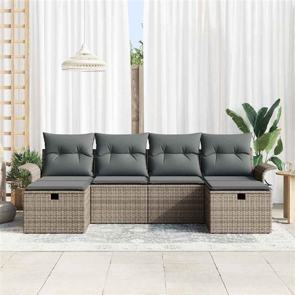 Grote foto vidaxl tuin sofa set met kussen met opslag 6 pcs grijs poly riet tuin en terras tuinmeubelen