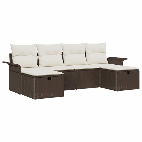Grote foto vidaxl tuin sofa set met kussen met opslag 6 pcs bruin poly riet tuin en terras tuinmeubelen