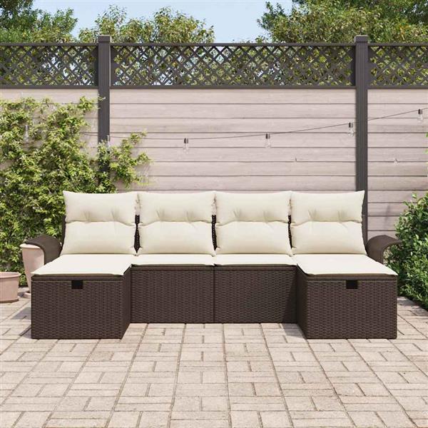 Grote foto vidaxl tuin sofa set met kussen met opslag 6 pcs bruin poly riet tuin en terras tuinmeubelen