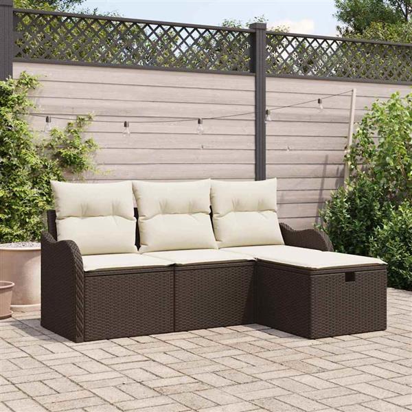Grote foto vidaxl tuin sofa set met kussen met opslag 4 pcs bruin poly riet tuin en terras tuinmeubelen