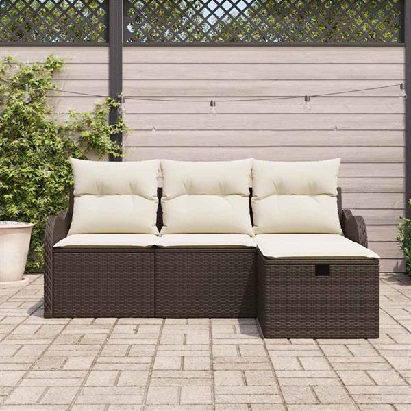 Grote foto vidaxl tuin sofa set met kussen met opslag 4 pcs bruin poly riet tuin en terras tuinmeubelen