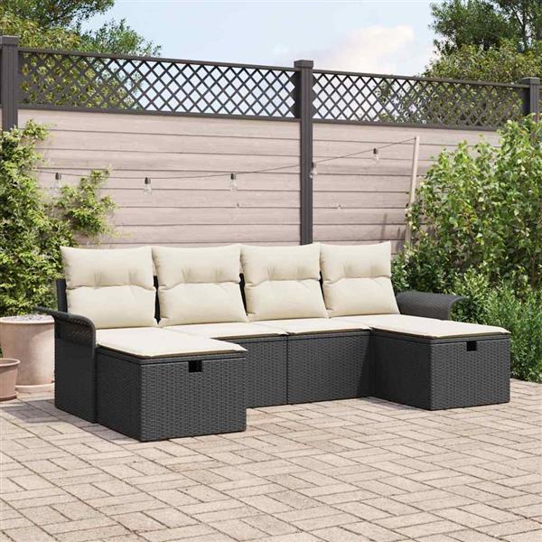Grote foto vidaxl tuin sofa set met kussen met opslag 6 pcs zwart poly riet tuin en terras tuinmeubelen