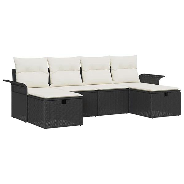Grote foto vidaxl tuin sofa set met kussen met opslag 6 pcs zwart poly riet tuin en terras tuinmeubelen