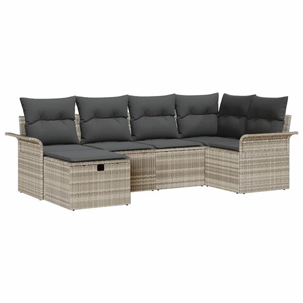 Grote foto vidaxl tuin sofa set met kussen met opslag 6 pcs lichtgrijs poly riet tuin en terras tuinmeubelen