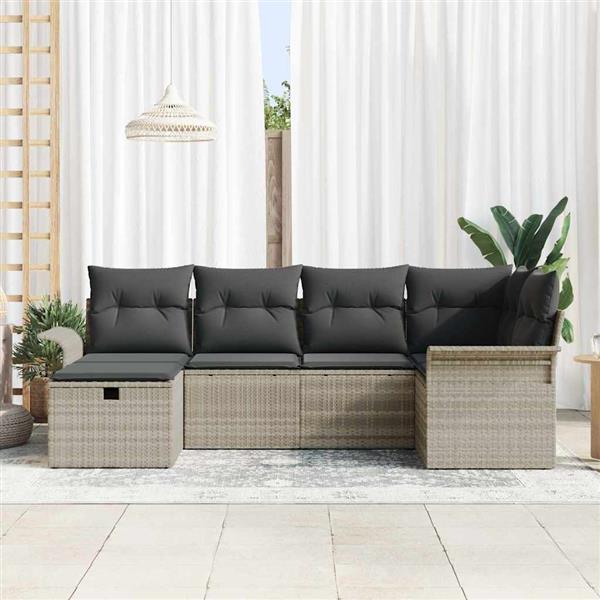 Grote foto vidaxl tuin sofa set met kussen met opslag 6 pcs lichtgrijs poly riet tuin en terras tuinmeubelen