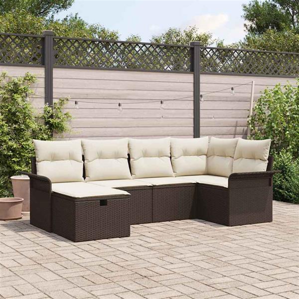 Grote foto vidaxl tuin sofa set met kussen met opslag 6 pcs bruin poly riet tuin en terras tuinmeubelen