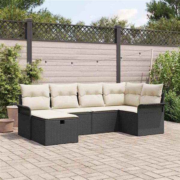 Grote foto vidaxl tuin sofa set met kussen met opslag 6 pcs zwart poly riet tuin en terras tuinmeubelen