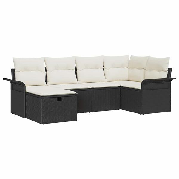 Grote foto vidaxl tuin sofa set met kussen met opslag 6 pcs zwart poly riet tuin en terras tuinmeubelen