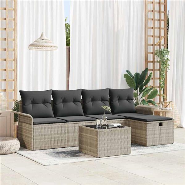 Grote foto vidaxl tuin sofa set met kussen met opslag 6 pcs lichtgrijs poly riet tuin en terras tuinmeubelen