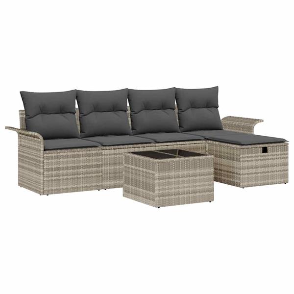 Grote foto vidaxl tuin sofa set met kussen met opslag 6 pcs lichtgrijs poly riet tuin en terras tuinmeubelen
