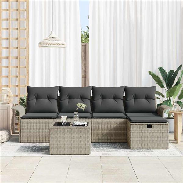 Grote foto vidaxl tuin sofa set met kussen met opslag 6 pcs lichtgrijs poly riet tuin en terras tuinmeubelen